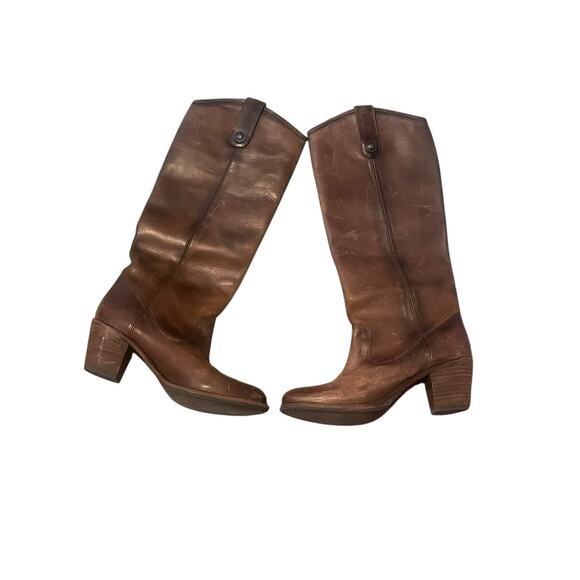 Frye Vintage Leather Riding Knee-High Boots Pull On Size 8B - Picture 1 of 7